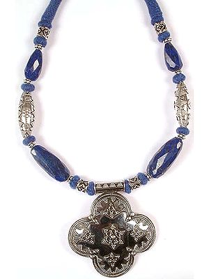 Faceted Lapis Lazuli Necklace with Granulated Sterling Pendant