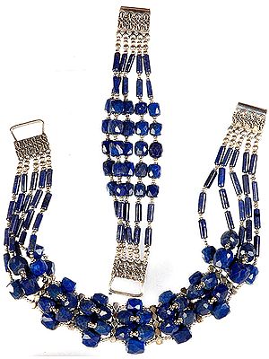 Faceted Lapis Lazuli Necklace with Matching Bracelet