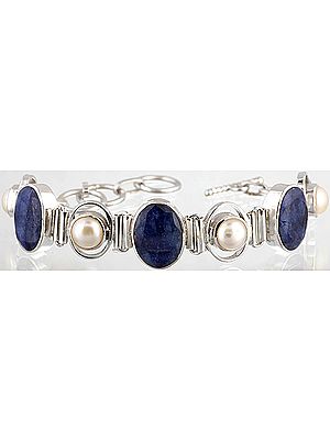 Faceted Lapis Lazuli with Pearl Bracelet
