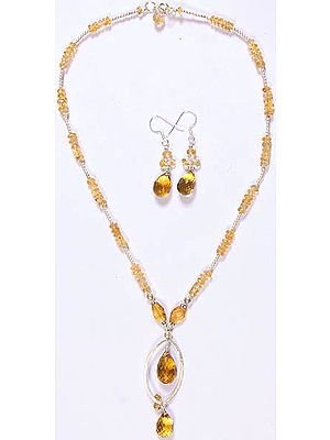 Faceted Lemon Topaz and Citrine Necklace with Matching Earrings Set
