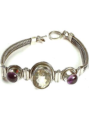 Faceted Lemon Topaz Bracelet With Twin Amethyst