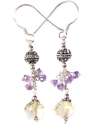 Faceted Lemon Topaz with Amethyst Earrings