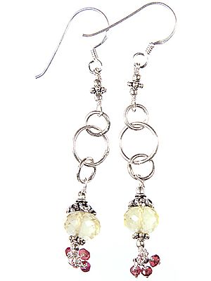 Faceted Lemon Topaz with Garnet Earrings