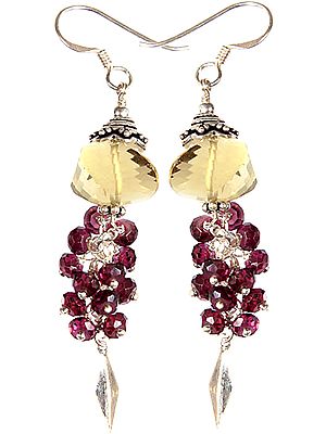 Faceted Lemon Topaz with Garnet Earrings