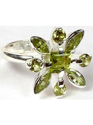 Faceted Peridot Flower Ring
