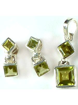 Faceted Peridot Pendant & Earrings Set