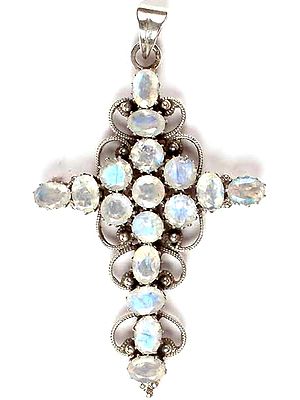 Faceted Rainbow Moonstone Cross