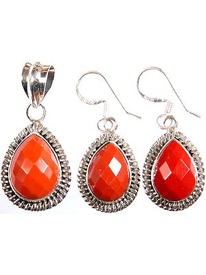 Faceted Redstone Pendant with Matching Earrings Set