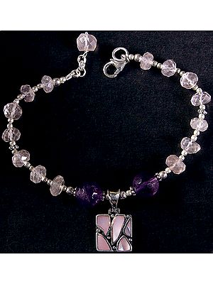 Faceted Rose Quartz and Amethyst Bracelet with MOP Charm