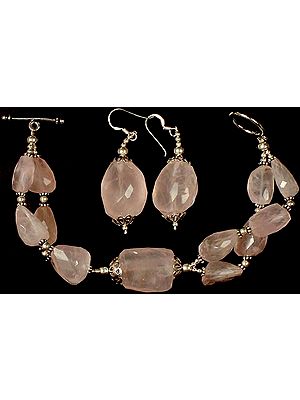 Faceted Rose Quartz Bracelet & Earrings Set