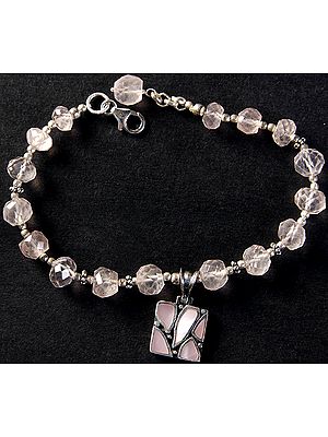 Faceted Rose Quartz Bracelet with Inlay Shell Charm