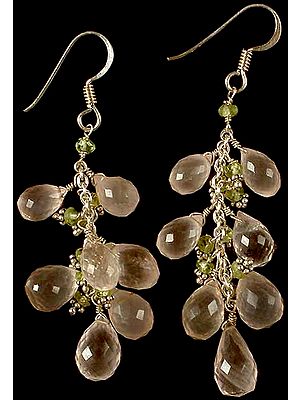 Faceted Rose Quartz Drop Earrings With Peridot