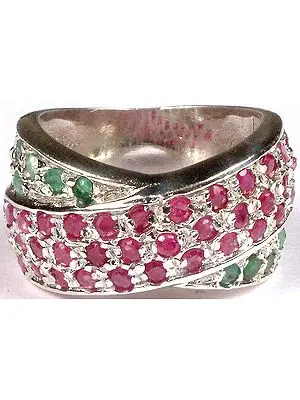 Faceted Ruby & Emerald Ring