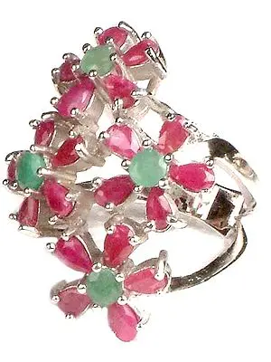 Faceted Ruby & Emerald Ring