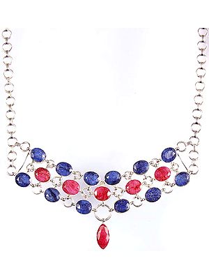 Faceted Ruby and Blue Sapphire Necklace
