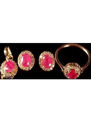 Faceted Ruby and Diamond Pendant with Tops and Finger Ring Set
