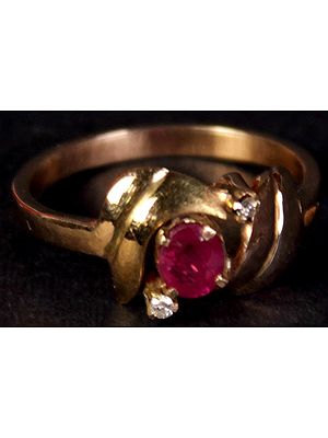 Faceted Ruby and Diamond Handcrafted Ring