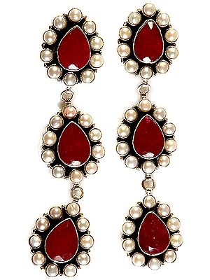 Faceted Ruby and Pearl Earrings
