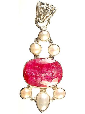 Faceted Ruby and Pearl Pendant