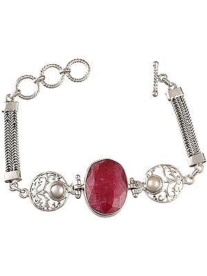 Faceted Ruby Bracelet with Pearl