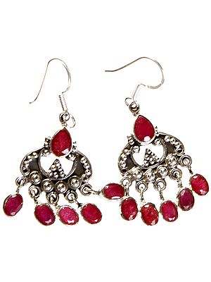 Faceted Ruby Earrings with Charms