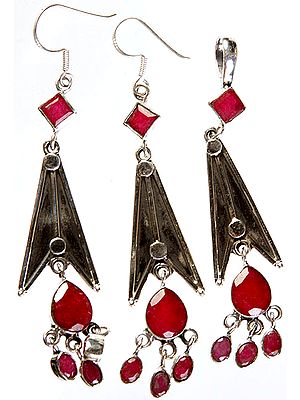 Faceted Ruby Pendant with Earrings Set
