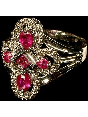 Faceted Ruby Superfine White Gold Finger Ring with Diamonds