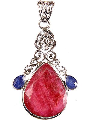 Faceted Ruby Teardrop Pendant with Sapphire