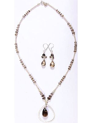 Faceted Smoky Quartz Necklace with Matching Earrings Set