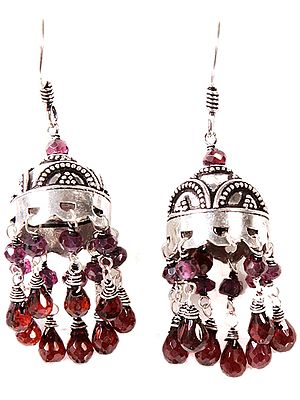 Faceted Umbrella Chandeliers Earrings Garnet and Amethyst