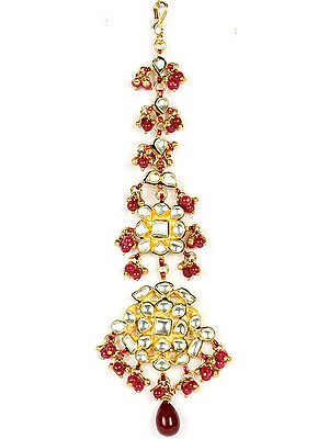 Faux-Ruby Thewa Kundan Tika (Forehead Ornament)
