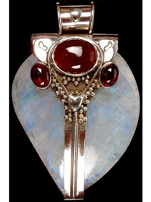 Fiery Rainbow Moonstone Pendant with Garnet