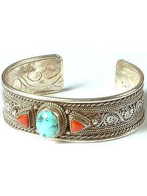 Filigree Bracelet with Turquoise & Coral