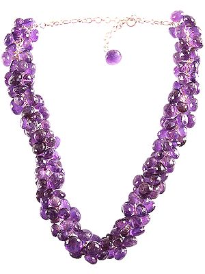 Garlic-Bulb Like Faceted Amethyst-Silver Necklace