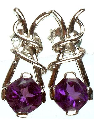 Fine Cut Amethyst Spiral Post Earrings