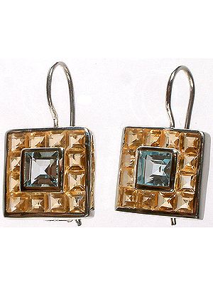 Fine Cut Citrine & Blue Topaz Earrings