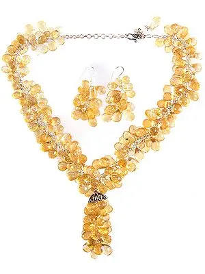 Fine Cut Citrine Drops Necklace with Matching Earrings