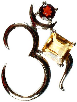 Fine Cut Citrine Om (AUM) Pendant with Garnet