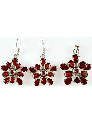 Fine Cut Garnet Pendant & Earrings Set