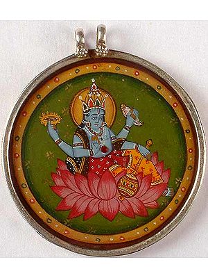 Four-Armed Lord Vishnu Seated On Lotus Throne