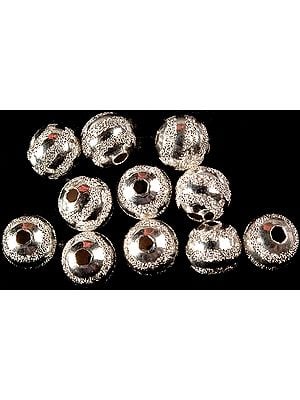 Frosted Balls of Sterling Silver with Strap Motif (Price Per Pair)