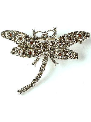 Garnet Butter Dragonfly Brooch with Marcasite