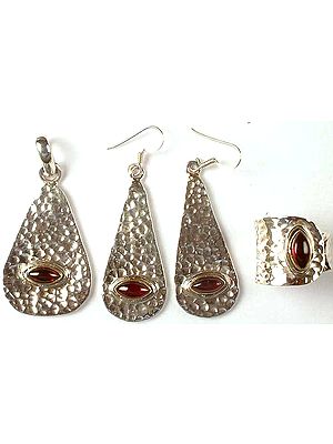 Garnet Dimple Pendant With Matching Earrings & Ring Set