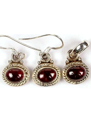 Garnet Pendant & Earrings Set
