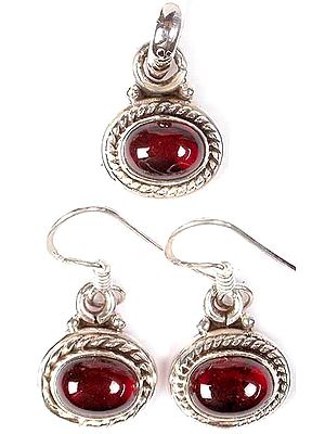 Garnet Pendant & Earrings Set