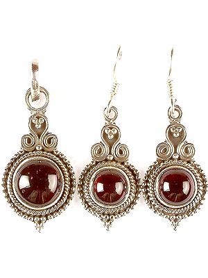 Garnet Pendant & Earrings Set