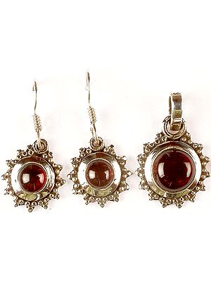 Garnet Pendant & Earrings Set