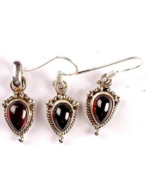 Garnet Pendant and Earrings Set