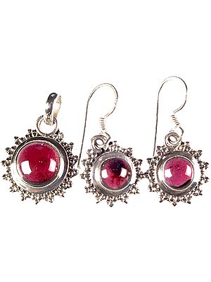 Garnet Pendant with Matching Earrings Set