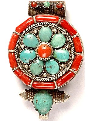Gau Box Gemstone Pendant (Coral and Turquoise)